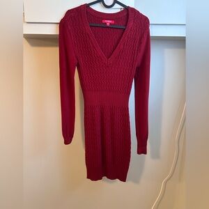 Guess Deep Red Long Sleeve Sweater Dress